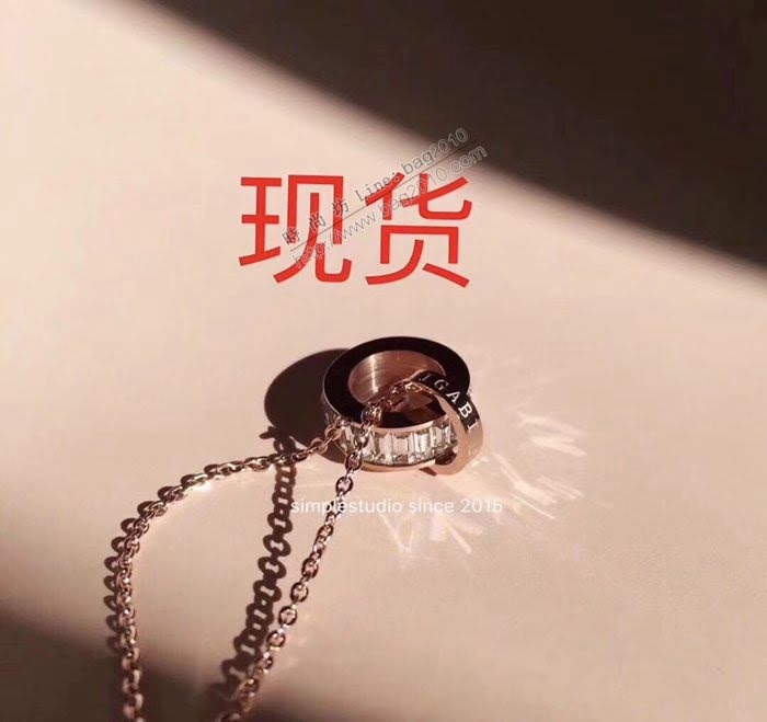 Bvlgari飾品 寶格麗排鑽NEW方鑽雙環項鏈 玫瑰金色 白金色  zgbq3291